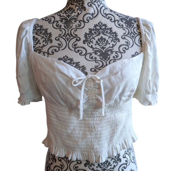 Aritzia Sunday Best Sinatra Blouse Coquette White Ruched Puff Sleeves Women's L - Picture 12 of 13